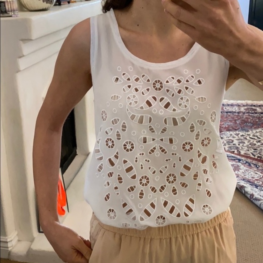 Club Monaco Carrie Silk Linen Blend Embroidered Tank